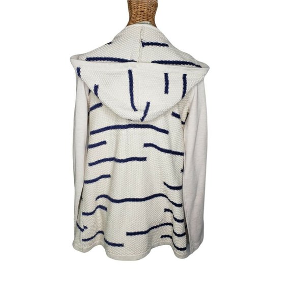 Natural Reflections Women Cardigan Sweater Sz S Navy Cream Open Drape Hoodie - Picture 2 of 5